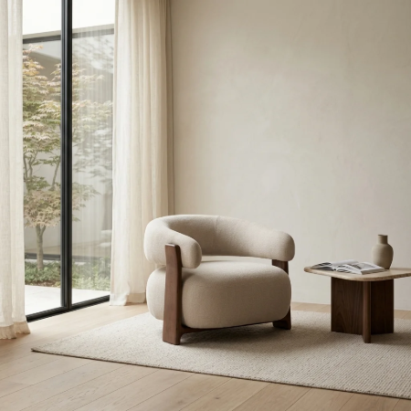 Picture of Granite Armchair Chenille and walnut ash wood