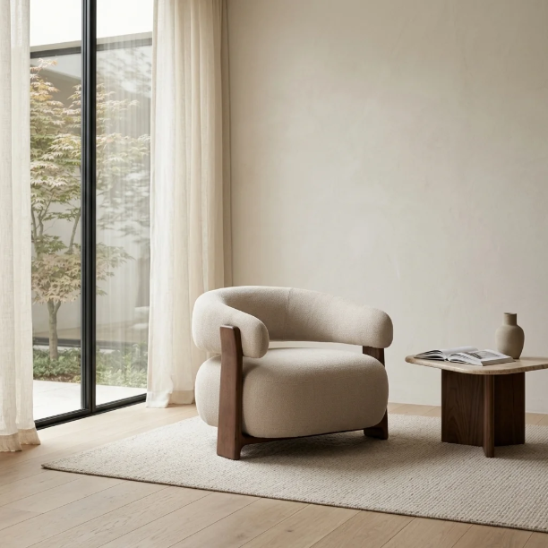 Picture of Granite Armchair Chenille and walnut ash wood