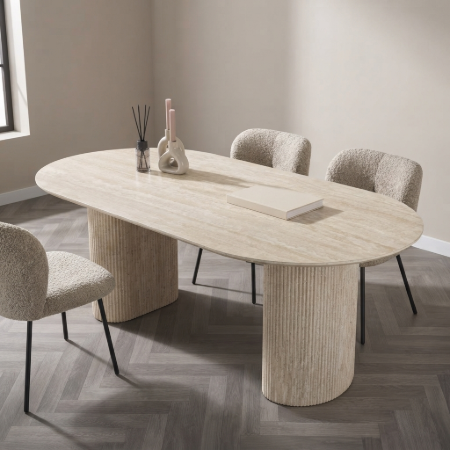 Picture of Oval Laycie Ceramic Dining Table in Travertine look