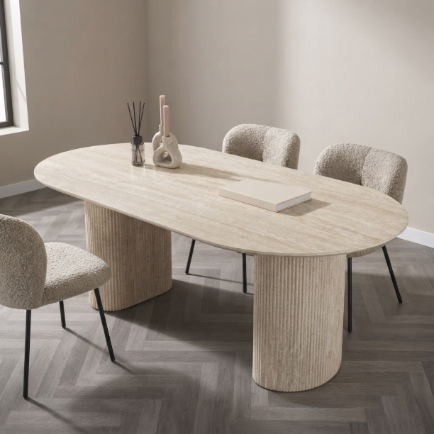 Picture of Oval Laycie Ceramic Dining Table in Travertine look