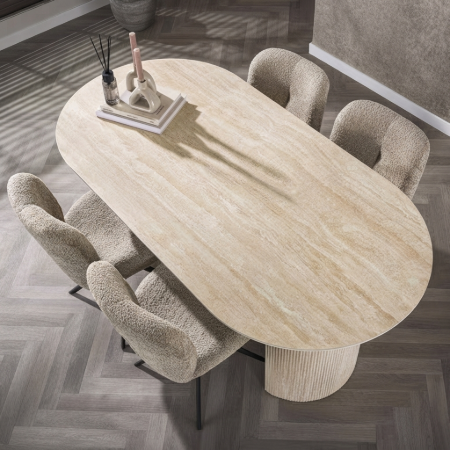 Picture of Oval Laycie Ceramic Dining Table in Travertine look