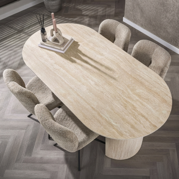 Picture of Oval Laycie Ceramic Dining Table in Travertine look