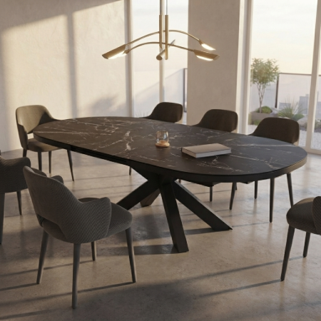 Picture of Yodalia Extendable Dining Table Black ceramic with marble look