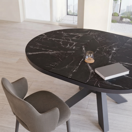 Picture of Yodalia Extendable Dining Table Black ceramic with marble look