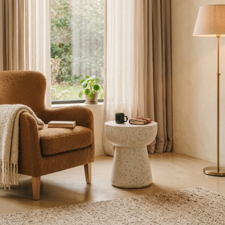Picture of Round Side Table Pada Terrazzo, 40cm, color White