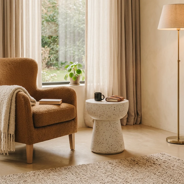 Picture of Round Side Table Pada Terrazzo, 40cm, color White