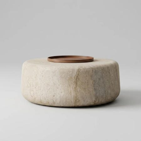 Picture of Round Coffee Table Drasi Travertine Look