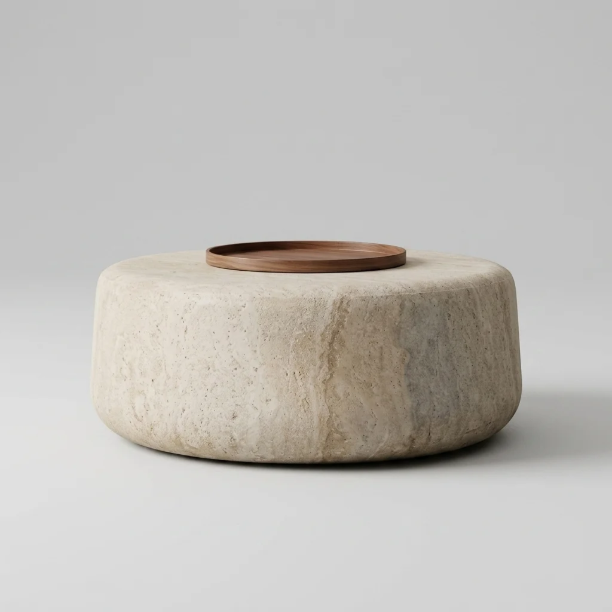 Picture of Round Coffee Table Drasi Travertine Look