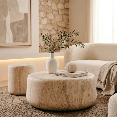 Picture of Round Coffee Table Drasi Travertine Look