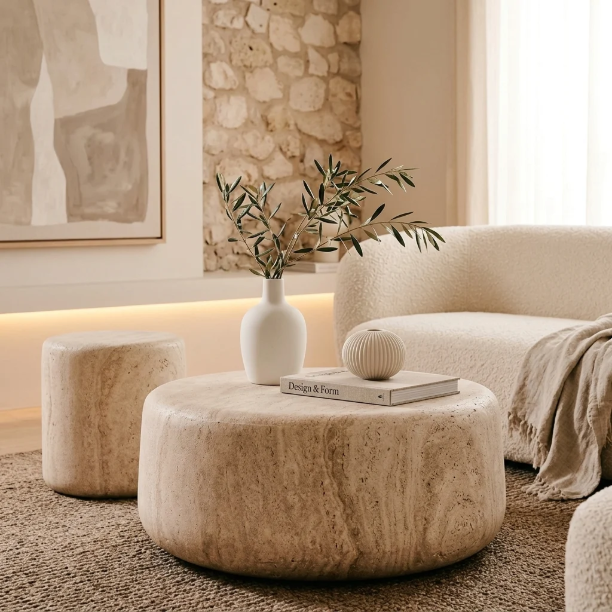 Picture of Round Coffee Table Drasi Travertine Look