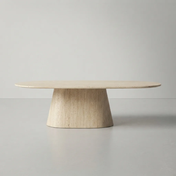 Picture of Danish Oval Coffee Table Indar Ceramic in Travertine Look
