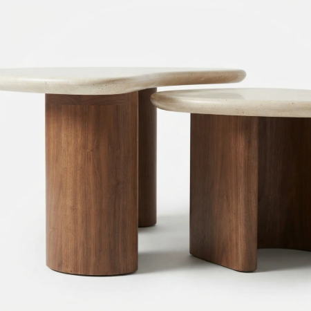 Picture of Mari Organic Coffee Table, Mango Wood and Travertine