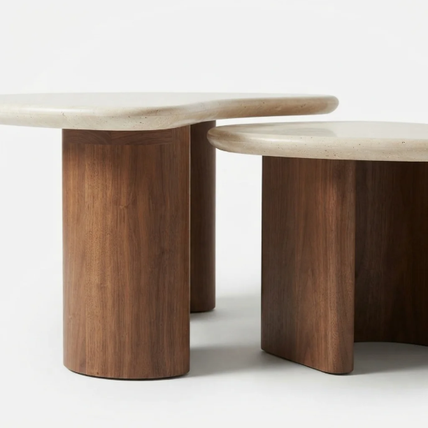 Picture of Mari Organic Coffee Table, Mango Wood and Travertine