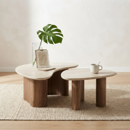 Picture of Mari Organic Coffee Table, Mango Wood and Travertine