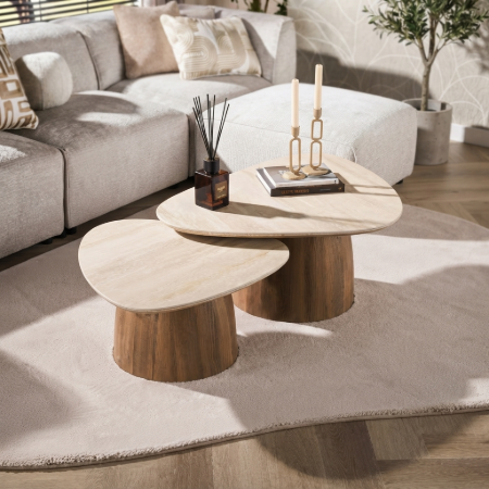 Picture of Organic Coffee Table Laycie Ceramic in Travertine Look