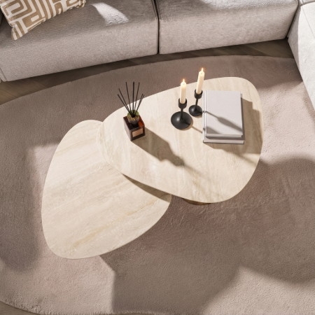 Picture of Organic Coffee Table Laycie Ceramic in Travertine Look