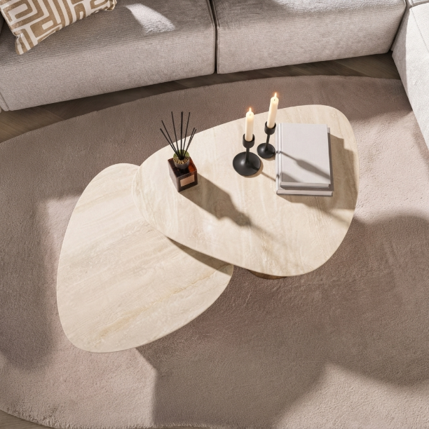Picture of Organic Coffee Table Laycie Ceramic in Travertine Look
