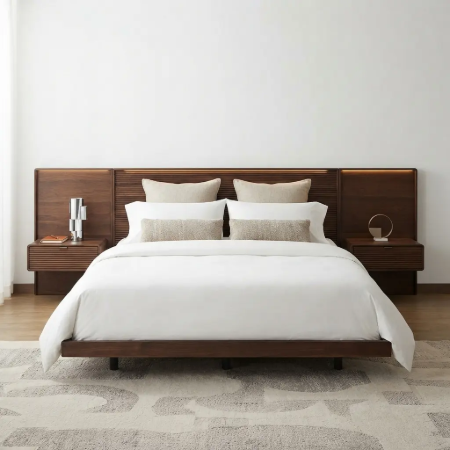 Picture of Norlen Bed Incl. headboard 2 bedside tables, Walnut veneer