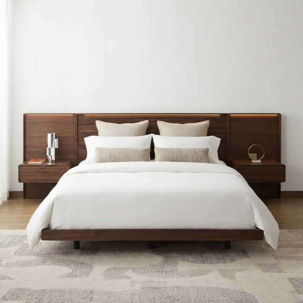 Picture of Norlen Bed Incl. headboard 2 bedside tables, Walnut veneer
