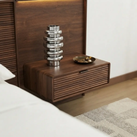 Picture of Norlen Bed Incl. headboard 2 bedside tables, Walnut veneer