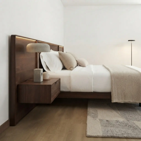Picture of Norlen Bed Incl. headboard 2 bedside tables, Walnut veneer